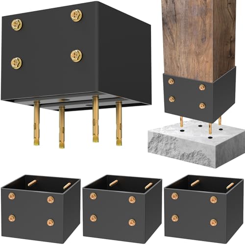 6x6 Post Base for Concrete Heavy Duty（4PCS Extra-Thick 3mm Steel - size: 6x6 post base (4 PCS)