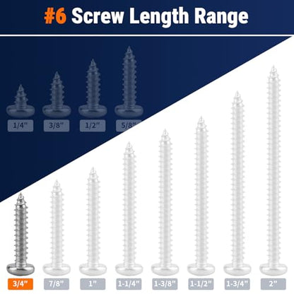 #6 x 3/4" (100 Pack) Stainless Steel Phillips Pan Head Wood Screws, Stainless Steel 304 (18-8), Pan Head Sheet Metal Screws Self Tapping for Wood - size: #6 x 3/4"