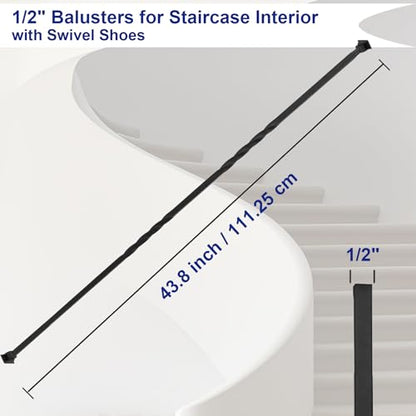 Sidasu 10-Pack 44" x 1/2" Wrought Iron Balusters for Stairs - size: 10 pack, style: Double Twist Baluster