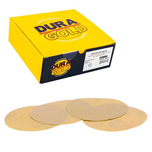 Dura-Gold Premium 6" Gold Sanding Discs, 120 Grit, Hook & Loop, Box of 50 - size: 120-Grit