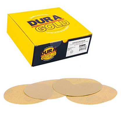 Dura-Gold Premium 6" Gold Sanding Discs, 120 Grit, Hook & Loop, Box of 50 - size: 120-Grit