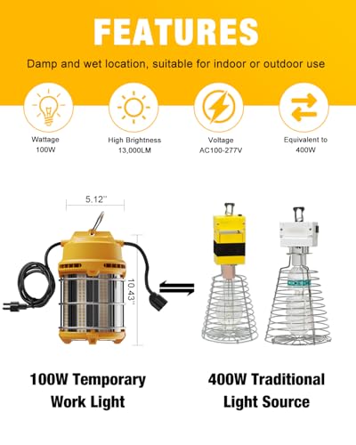 LED Temporary Work Light 100W 13000LM 5000K Construction Light - color: 100W