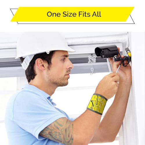 BYKES Magnetic Wristband for Holding Screws, Nails & Tools | Strong Magnetic Extra Large Tool | Portable DIY Magnetic Wristband | Wide Surface Magnet | Heavyduty Tool Gift for Handyman | Yellow/Gray - size: Extra Large