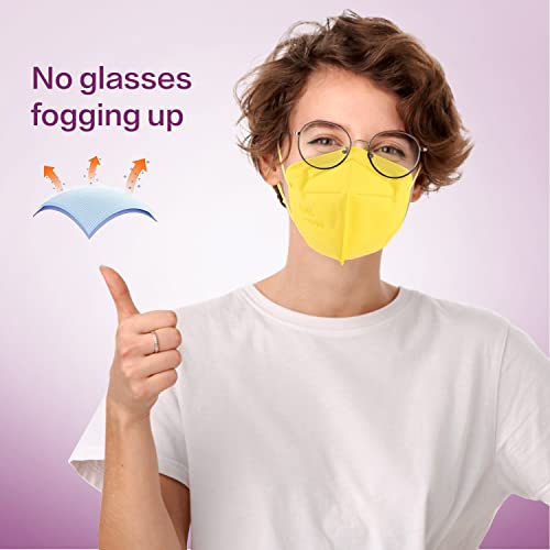 Miuphro 50 Pack Cup Dust Safety Disposable Masks, KN95 5-Layer Foldable Masks - color: Yellow