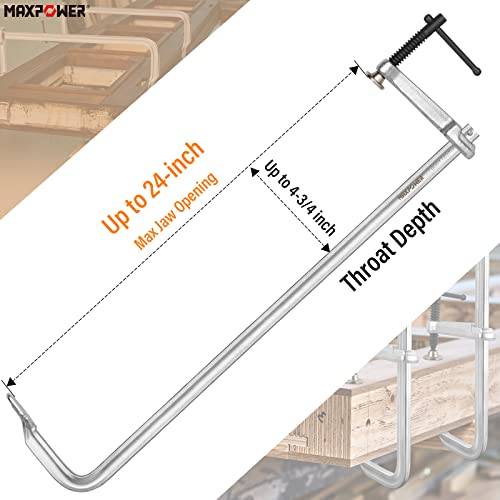 MAXPOWER 24-inch F Clamp, 4-3/4" Throat, Forged Full Steel Bar Clamp - size: 24" (2-Pc)