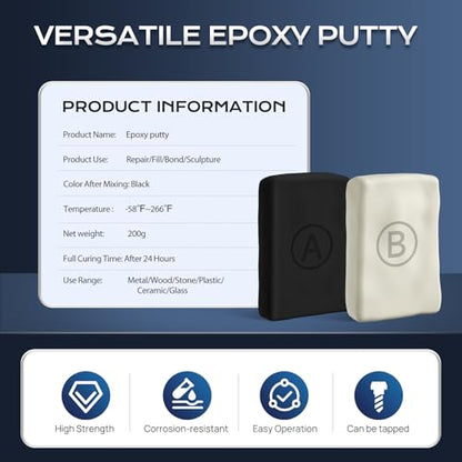 Boncart High Strength AB Epoxy Putty, 200g Steel Reinforced Repair Filler - color: 200g, Black