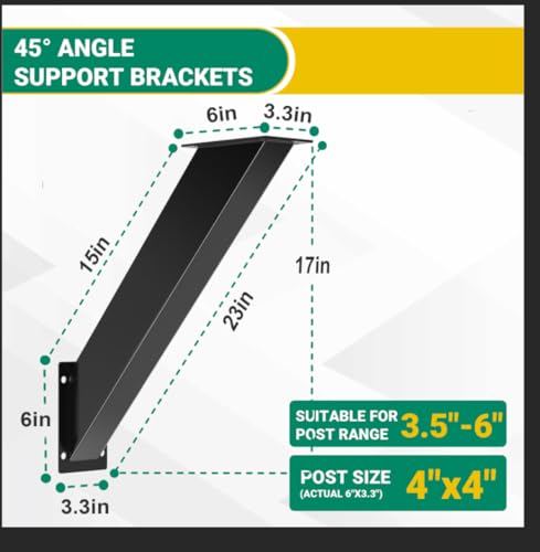 2pcs 45 Degree Angle Support Bracket for 4'X4' Post,Pergola Brackets - size: 4"×4"-2Pcs
