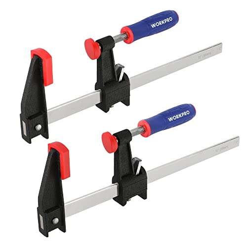WORKPRO 2-Piece 12" Steel Bar Clamps with 2-1/2" Throat & 600lbs Load Limit - size: 12 inch