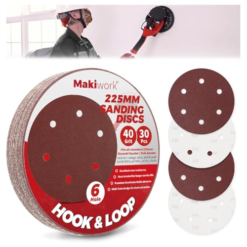 30PCS 9-Inch 6-Hole 40 Grit Hook & Loop Sanding Discs – Heavy-Duty Aluminum Oxide Sandpaper for Drywall Sander, Paint Removal, Wood & Metal Surface Prep - style: 6 Hole