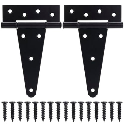 6 Inch T-Strap Gate Hinges, Shed Barn Door Hinges Heavy Duty, Black Tee Hinges for Wooden Fences, Yard Gate, Wrought Hardware Iron Rustproof (2Pack/Set) - size: 6 Inch