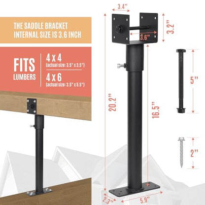 3Pcs 3.6" Saddle Roof Riser Heavy Duty Pergola Bracket, 16-1/2" High - color: Set 3, size: Large