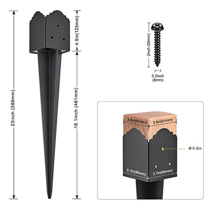 Insaga 4x4 Post Anchor Ground Spike Heavy Duty for Fence Mailbox Railing - color: Black A-2pcs