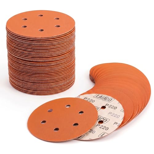 50 PCS 6 Inch 6 Hole Ceramic Sanding Discs P220 Grit, Hook and Loop Orbital Sandpaper, Heavy Duty Sandpaper for Wood, Metal, Automotive, Paint Removal 37508 - size: P220