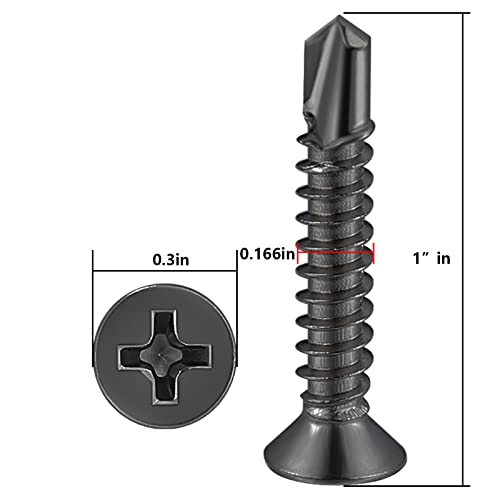 Wensilon（300pcs）#8×1”for Sheet Metal Self-Tapping Screws 410 Black Stainless Steel Flat Head High-Strength Quick self-Drilling Screws - color: Black, size: #8X1"