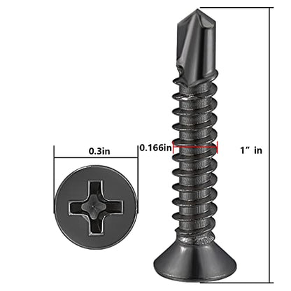 Wensilon（300pcs）#8×1”for Sheet Metal Self-Tapping Screws 410 Black Stainless Steel Flat Head High-Strength Quick self-Drilling Screws - color: Black, size: #8X1"