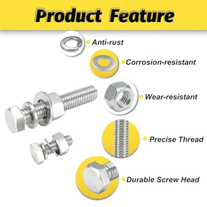 12 Sets 1/4-20x4-1/2 Bolt and Nut Set, Flat & Lock Washers Included,48PCS - size: 1/4-20x4-1/2" 12sets