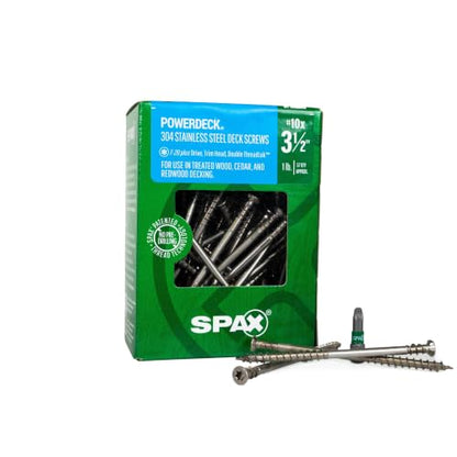 #10 x 3-1/2" SPAX Stainless Steel Wood Screws Exterior (57 pcs) 1 lbs Star Torx Drive Corrosion & Rust Resistant PowerDeck Heavy Duty Outdoor Wood Fence Deck & Marine Closeout Deal - size: #10 x 3-1/2"