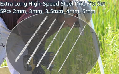 Extra Long High-Speed Steel Drill Bit Sets, Heat Straight Shank Drill Bit Tool, Long Length Drill, Five Sizes, for Wood Plastic and Aluminum, 5Pcs 2-5mm
