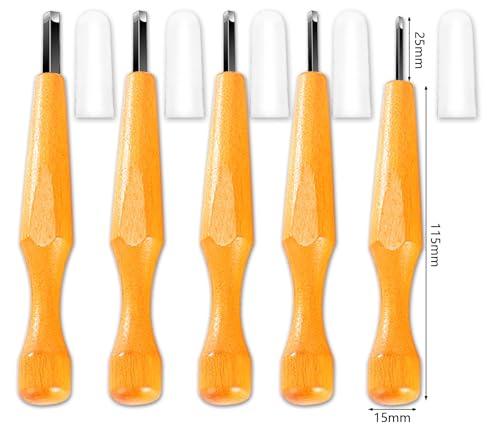 5 Pcs Linocut Tools Set - Premium Triangular Linoleum & Wood Carving Tools with V-Shaped Chisels for Printmaking & Woodcarving (1.5mm, 2mm, 3mm, 4mm, 5mm) - Perfect for Artists & Hobbyists