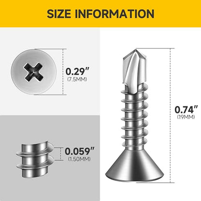 Mywish (400Pcs) Sheet Metal Screws, #8 x 3/4" Mouting Screws, Flat Phillips Head 410 Stainless Steel Self Tapping Screws for Metal, Self Drilling Screws for Metal Plastic & Wood - size: #8 x 3/4"
