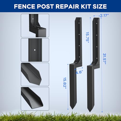 Fence Post Repair Kit for Leaning Fences, No-Dig, Black, 2-Pack - color: Black