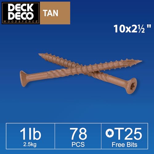 DECK DECOWood Screws #10 x 2-1/2"Exterior Deck Screws 82pcs(approx) 1lb/Box - size: #10x2-1/2"