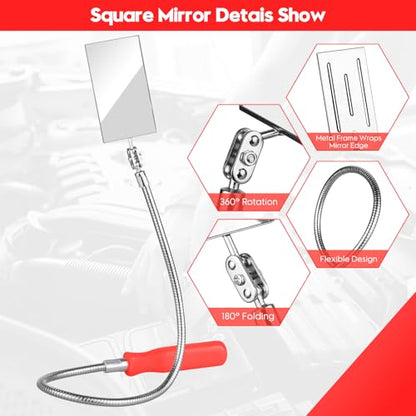 Telescoping & Bendable Inspection Mirror – Round & Square Heads, Black/Orange - color: Red/Black