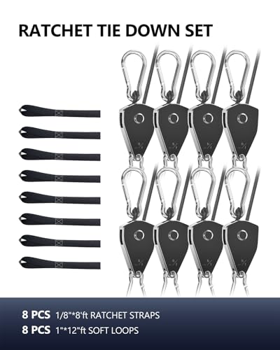 Retractable Heavy Duty Ratchet Tie Down Straps 1/8" 8 Pack, 8ft Tie-Down - size: 1/8" 8-Pack