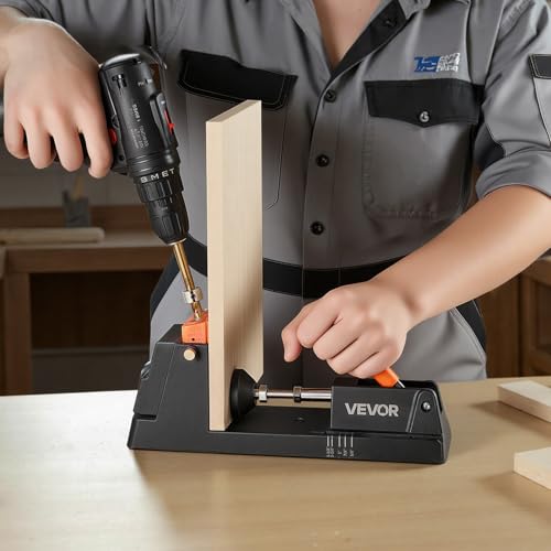 VEVOR Pocket Hole Jig Kit, 1/2" to 1-1/2" Adjustable, Lightweight Jig Pocket Hole System with Dust Collection Adapter, Detachable Guide Block, Drill Bit, Stop Collar, Easy Adjusting, for Woodworking