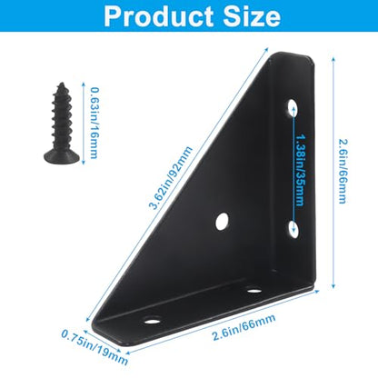 66mm Corner Brace Brackets, 4Pcs, Black - size: 66mm