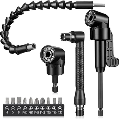 Qunclay 14 Pcs Flexible Drill Bit Extension Set, 1/4 Inch Right Angle