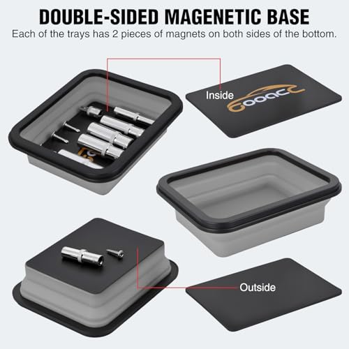 GOOACC 3 Sizes Collapsible Magnetic Parts Tray Set Light Grey - color: Grey
