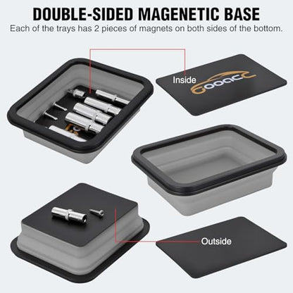 GOOACC 3 Sizes Collapsible Magnetic Parts Tray Set Light Grey - color: Grey