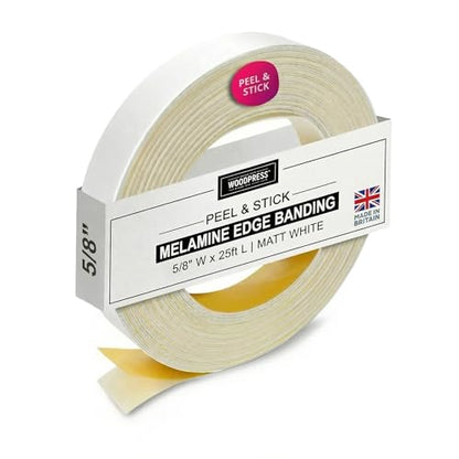 5/8" Matt White Peel & Stick Melamine Edge Banding, 25 ft - size: 5/8 inch