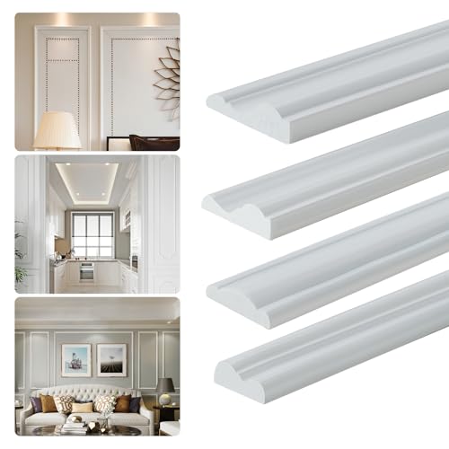 Peel and Stick Panels Glossy Molding Trim, Flexible Chair Rail Classic Wall Trim, Self-Adhesive Wall Paneling Strip for Home Decoration, PVC, White 10ft*0.9in - size: 0.9in*10ft