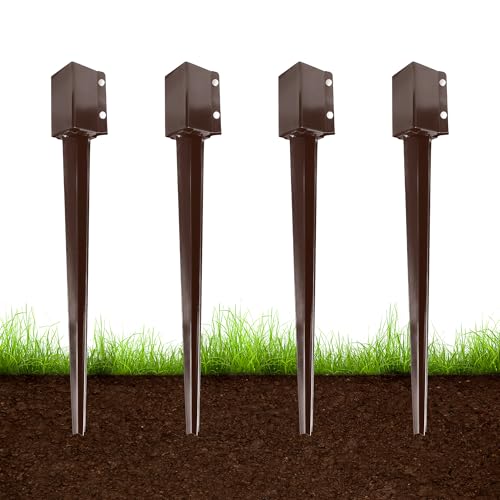 ARIFARO 4 Pcs 36 Inch 4"x4" Fence Post Anchor Ground Spike (Fit 3.5"x3.5") - color: Brown, size: 36 Inch