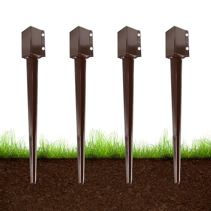 ARIFARO 4 Pcs 36 Inch 4"x4" Fence Post Anchor Ground Spike (Fit 3.5"x3.5") - color: Brown, size: 36 Inch