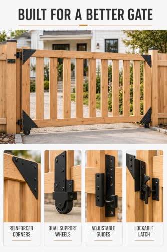 Sliding Gate Kit with 2 Wheels, Heavy Duty Anti-Sag Wood Gate Hardware