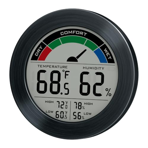 Digital Hygrometer Indoor Thermometer, Brushed Metal Frame, Black - color: Black Stainless