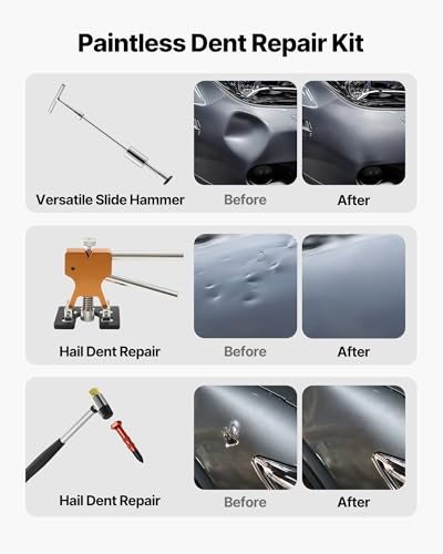 VEVOR Dent Puller Kit, 61 PCS Paintless Dent Removal Kit with Golden Lifter, Slide Hammer T-Bar, Glue Gun, Auto Body Hail Damage Repair Remover Tools for Car Refrigerator Large Small Door Ding Repair - size: 61PCS