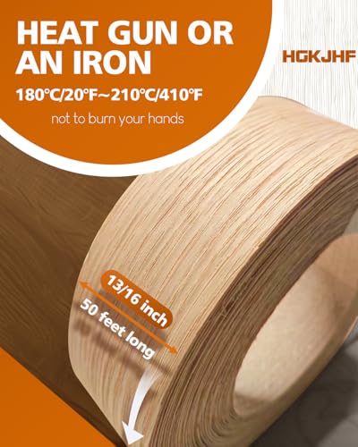 HGKJHF2 inch x 50foot roll pre Coated with hot melt Adhesive Solid Wood Flexible Veneer Edging, Simple Iron Solid Tape for Cabinet Repair and Furniture Repair (No(4)-Red Oak, 2in*50ft) - color: Red Oak, size: 2in*50ft*50ft
