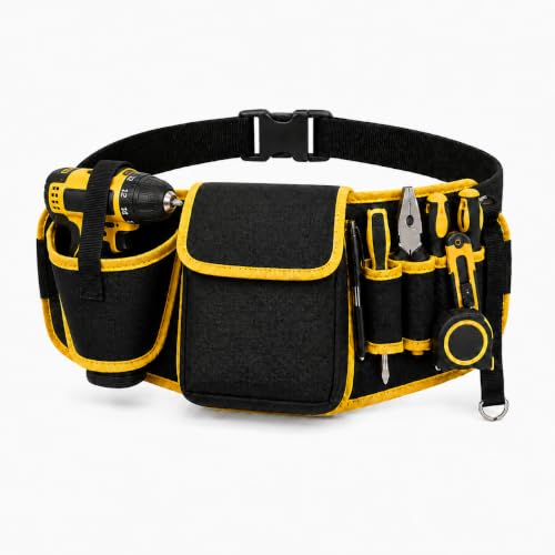 Tool Belt for Men with Compact Drill Holster, Large Tool Pouch, 600D Oxford