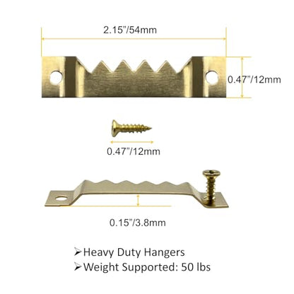 50 Pack Large Sawtooth Picture Hangers (Gold, Supports 50 lbs) - color: Large Gold - 50 Pack