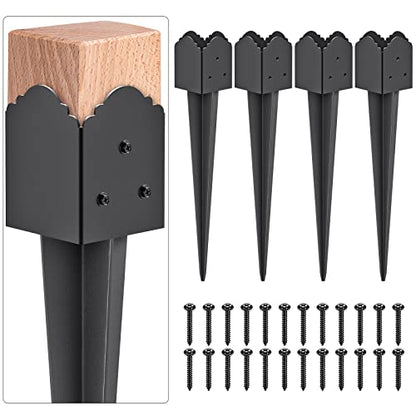 Insaga 4x4 Post Anchor Ground Spike Heavy Duty for Fence Mailbox Railing - color: Black A-4pcs