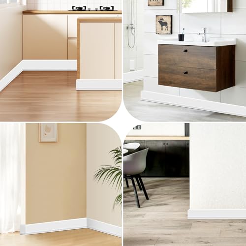 Flexible Baseboard Molding Trim 3 Inch(W) x 40 Feet(L) Self Adhesive Vinyl Wall Base Peel and Stick Cove Base,Rubber Wall Base. (White) - color: White, size: 40 Feet