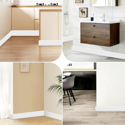 Flexible Baseboard Molding Trim 3 Inch(W) x 40 Feet(L) Self Adhesive Vinyl Wall Base Peel and Stick Cove Base,Rubber Wall Base. (White) - color: White, size: 40 Feet