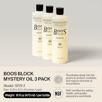 John Boos 3-Pack Mystery Oil, Food-Grade Care Set, 16 oz - All-Natural Maintenance Formula for Butcher Blocks, Cutting Boards, Wooden Countertops & Wood Culinary Utensils - style: Mystery Oil 3 Pack