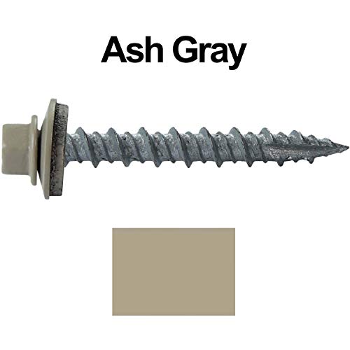 10 x 1-1/2" ASH Gray Metal Roofing Screws - Hex Washer Head- Self-Starting/Tapping - EPDM Washer. 1 x 250 Count Bag - 250 Screws - color: ASH GRAY, size: 1-1/2"