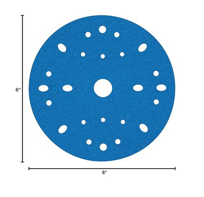 3M Hookit Blue Abrasive Disc, 321U, 36170, 6 in, 40+ Grade, Multi-Hole - size: 6 in