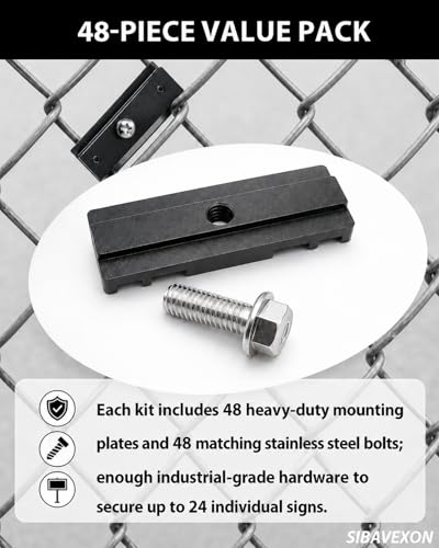 48 Pack Chain Link Fence Sign Brackets, Nylon Clips, Stainless Bolts